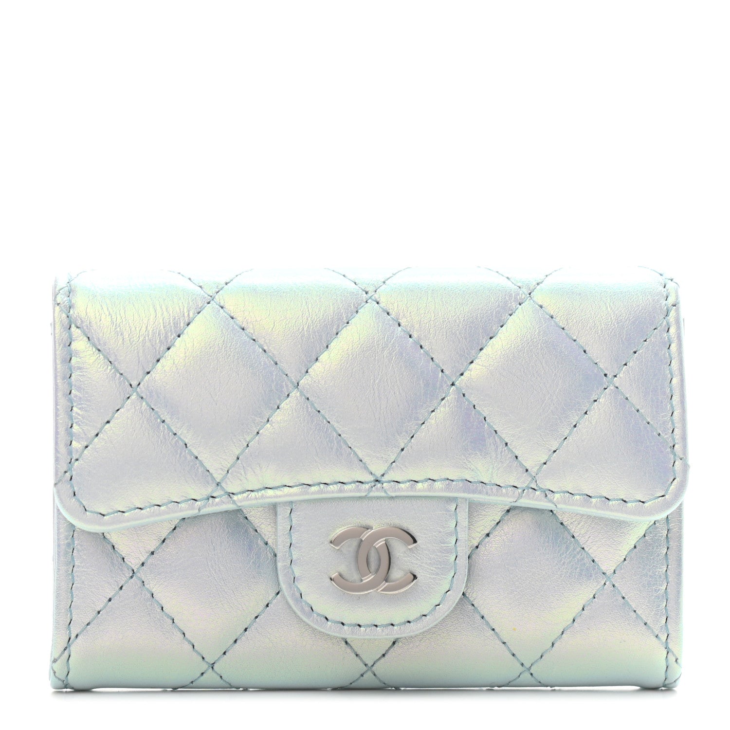 Chanel Iridescent Calfskin Quilted Flap Card Holder Light Blue 1 of 8