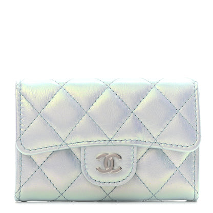 Chanel Iridescent Calfskin Quilted Flap Card Holder Light Blue 1 of 8