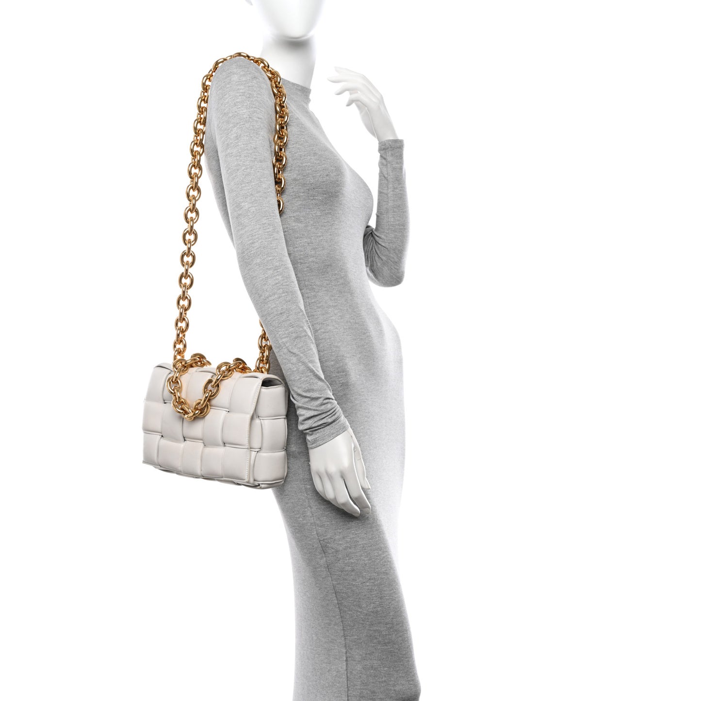 Lambskin Maxi Intreccio Padded Chain Cassette Crossbody Bag White