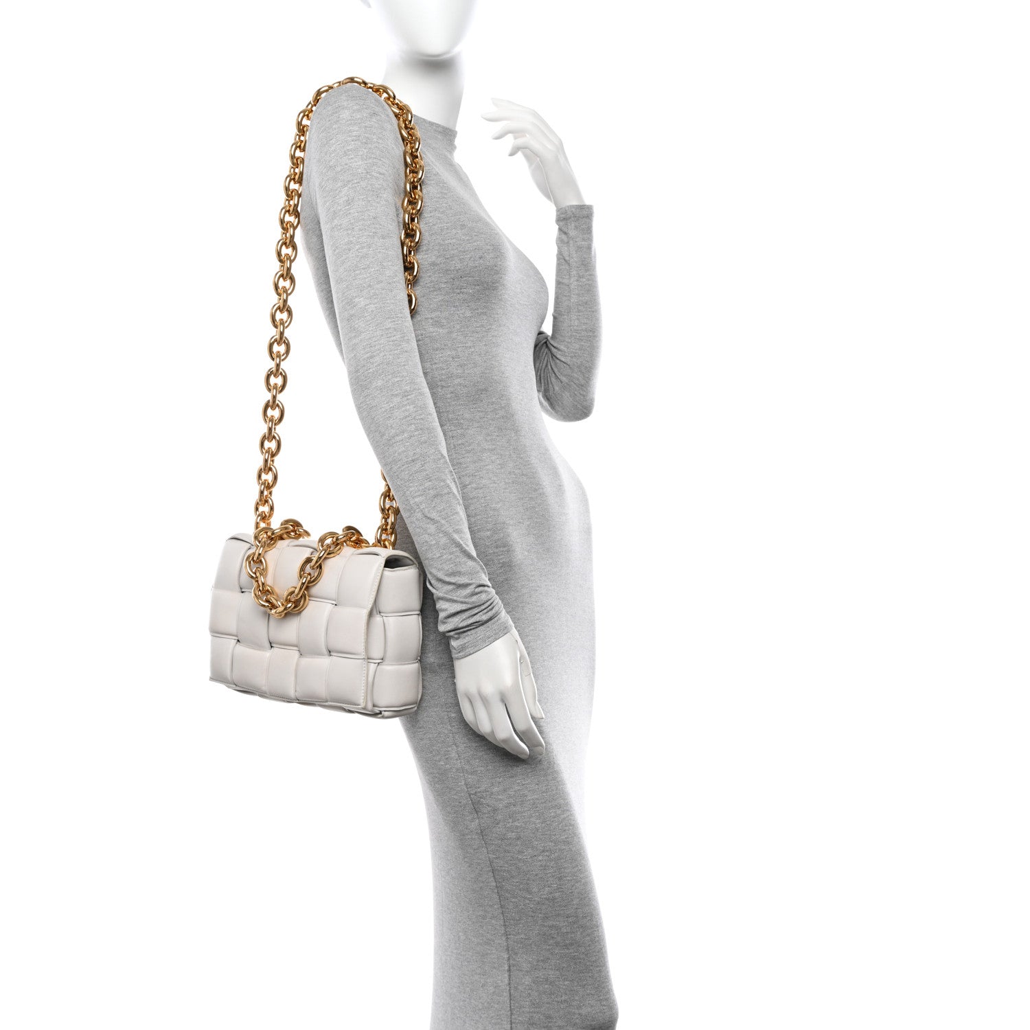 Bottega Veneta Lambskin Maxi Intreccio Padded Chain Cassette Crossbody Bag White 2 of 12