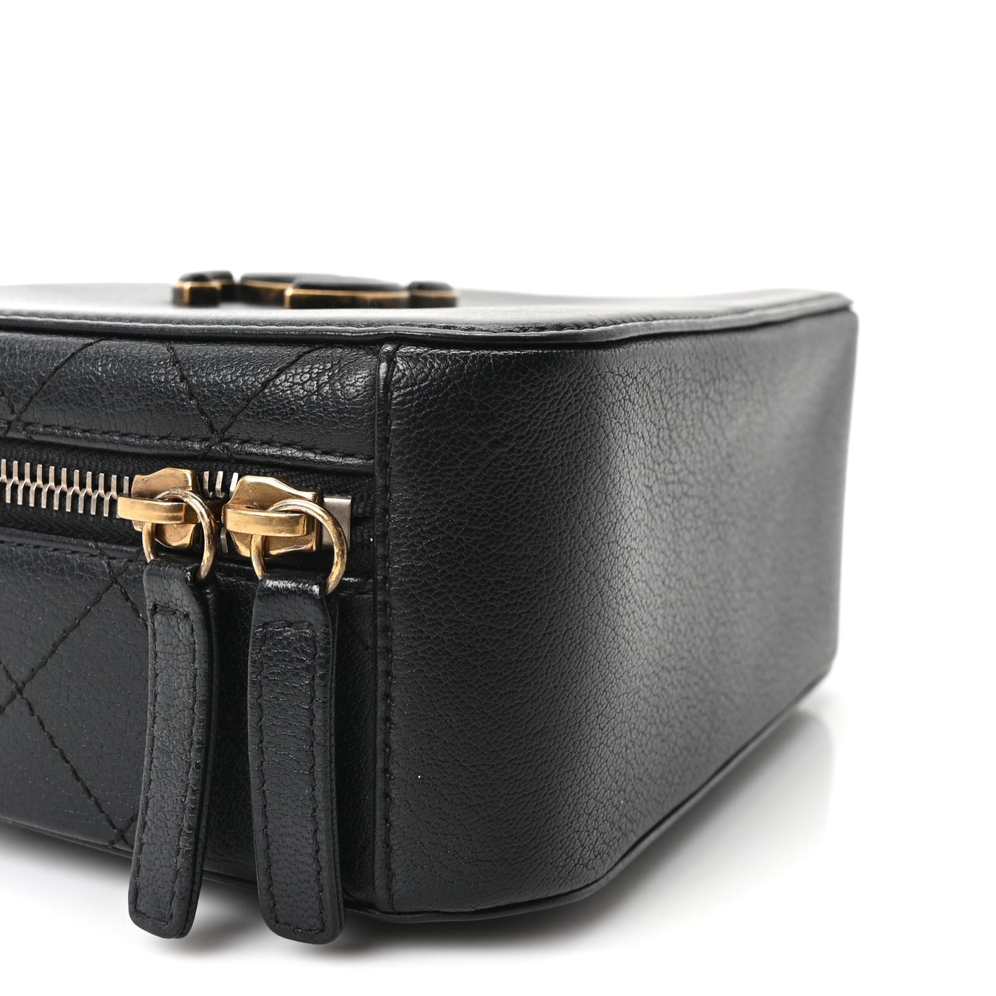 Shiny Calfskin Goatskin Small Coco Curve Vanity Bag Black