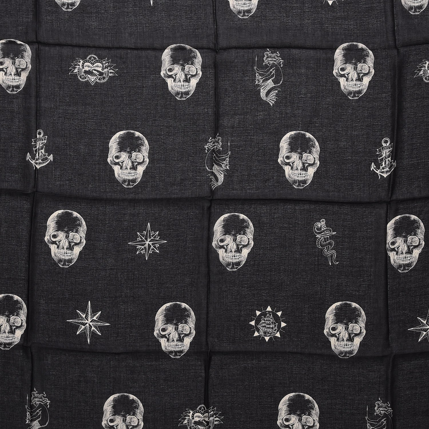 Alexander McQueen Cotton Modal Large Skull Tattoo Scarf Black Ivory 3 of 6