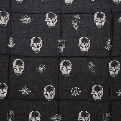 Alexander McQueen Cotton Modal Large Skull Tattoo Scarf Black Ivory 3 of 6