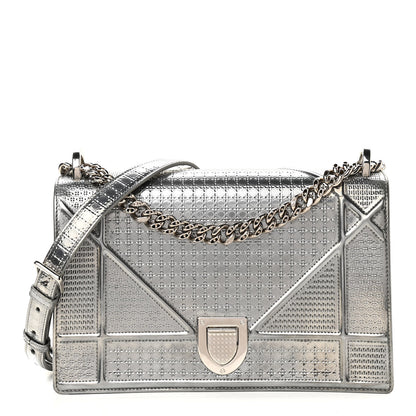 Christian Dior Metallic Patent Micro-Cannage Medium Diorama Flap Bag Silver 1 of 9
