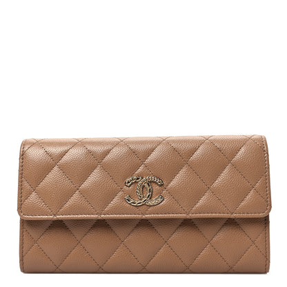 Chanel Caviar Quilted Multi Chain CC Large Gusset Flap Wallet Brown 1 of 9