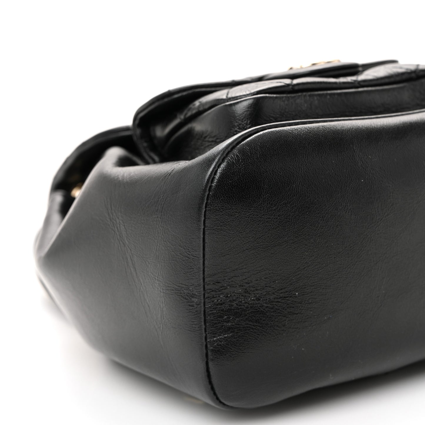Glazed Aged Calfskin Quilted Small Duma Drawstring Backpack Black