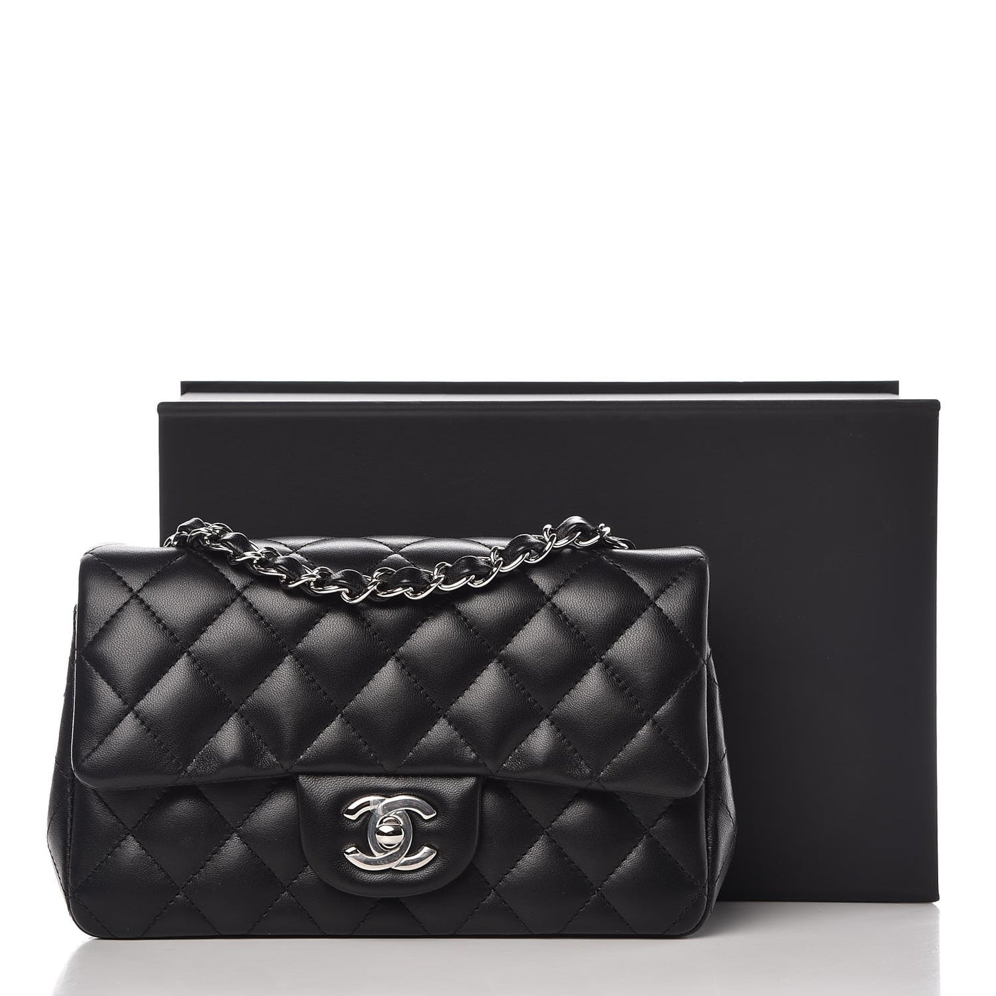 Lambskin Quilted Mini Rectangular Flap Black