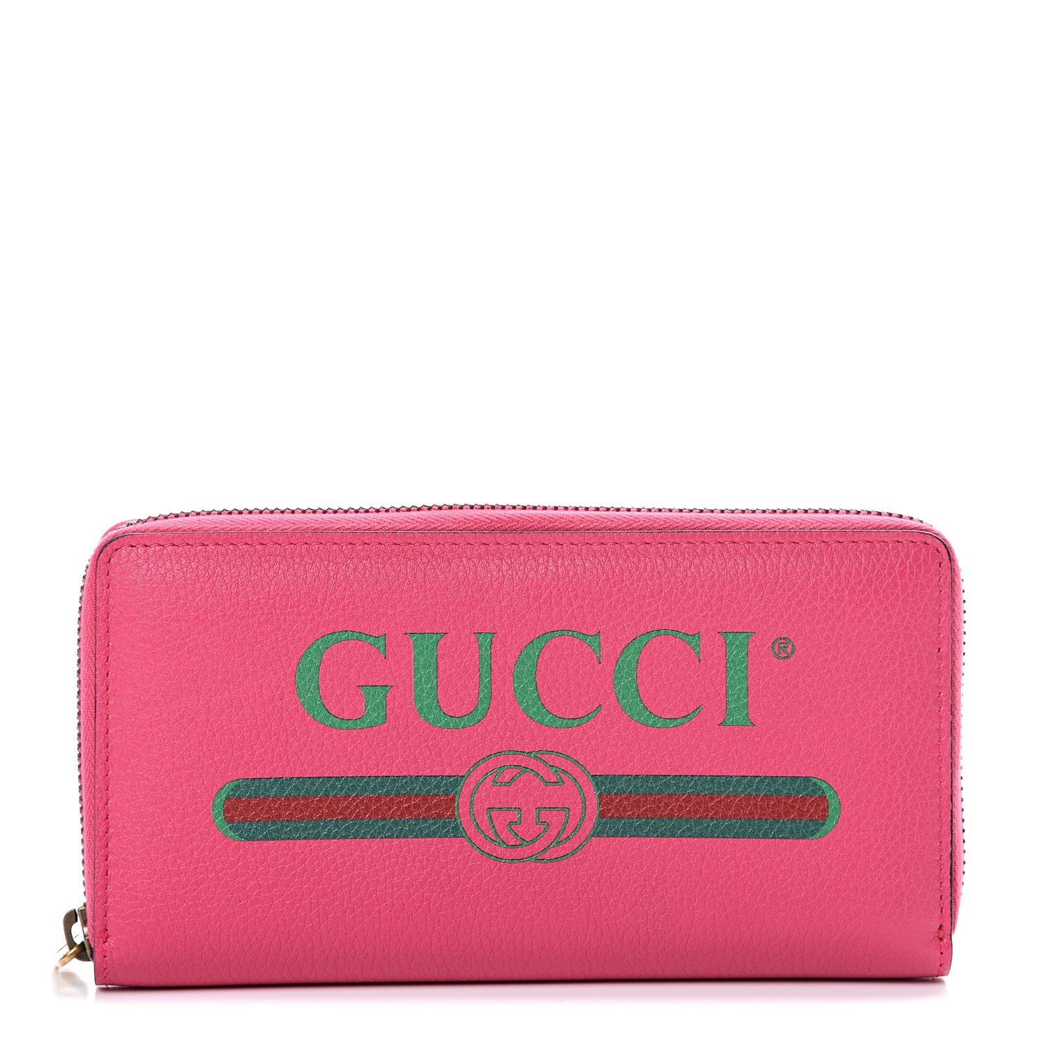 Gucci Grained Calfskin Logo Zip Around Wallet Box Pink Green 1 of 6