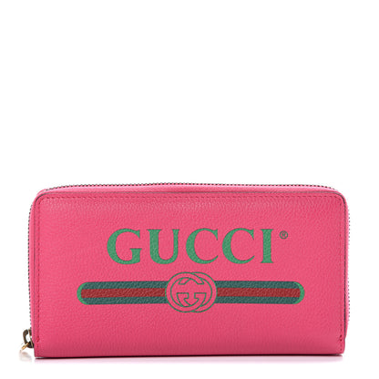 Gucci Grained Calfskin Logo Zip Around Wallet Box Pink Green 1 of 6
