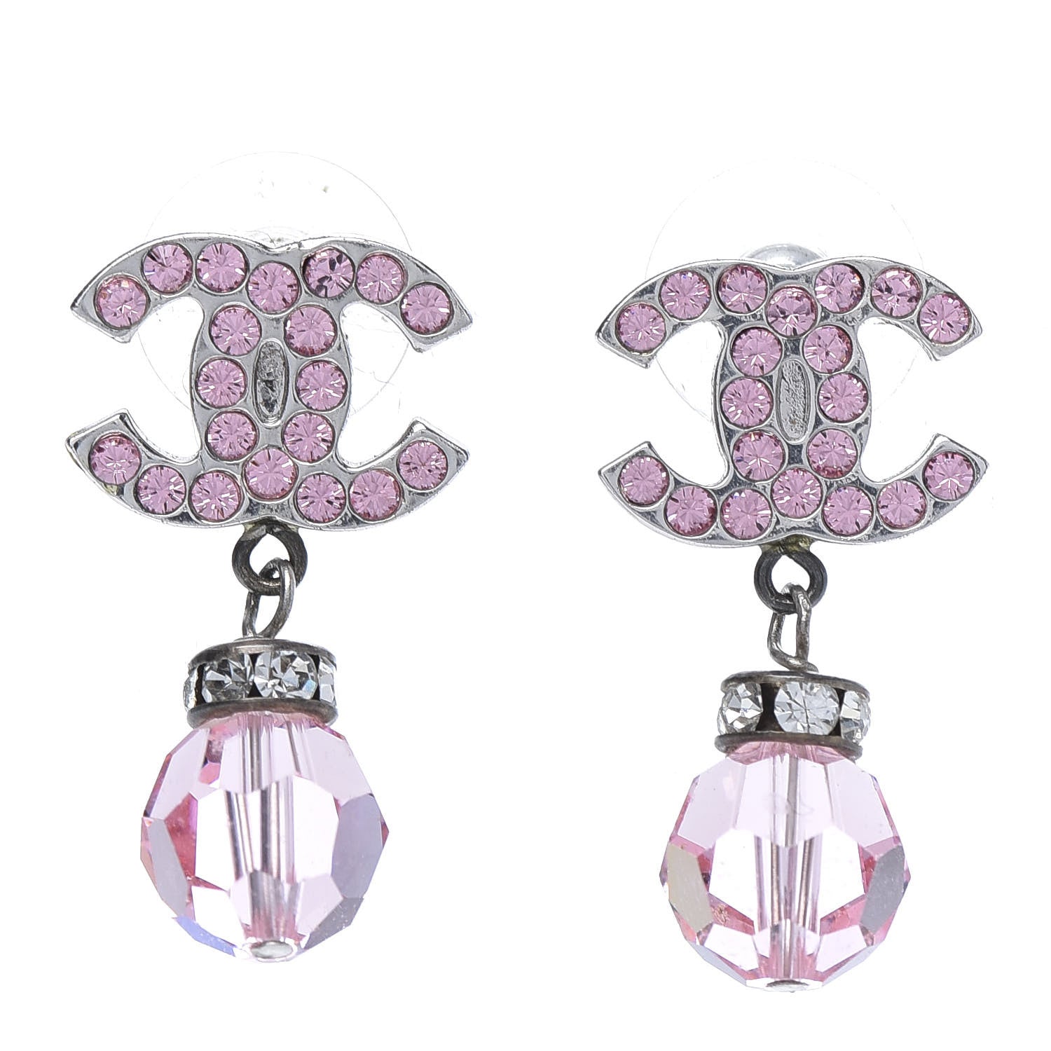 Chanel Crystal CC Drop Earrings Pink Ruthenium 1 of 4