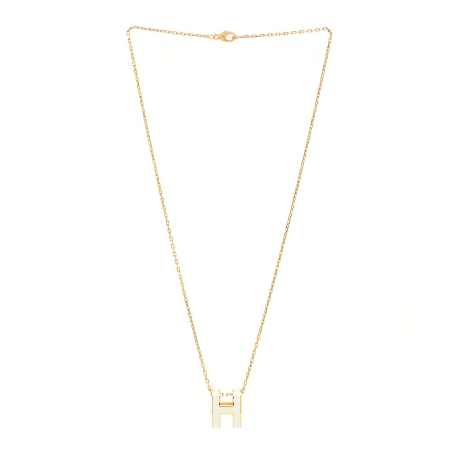 Hermes Lacquered Gold Pop H Pendant Necklace White 3 of 7