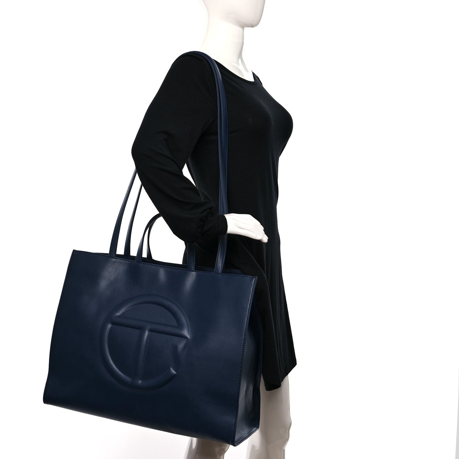 Telfar Vegan Leather Large Shopping Bag Navy 2 of 8