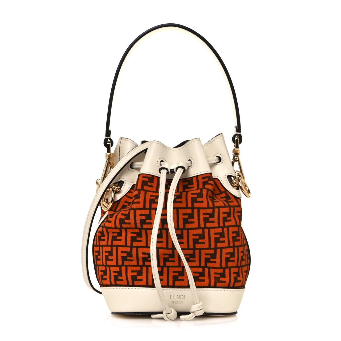 Suede Vitello King F is Fendi Micro FF Mini Mon Tresor Bucket Bag Arancio Marrone White Ice
