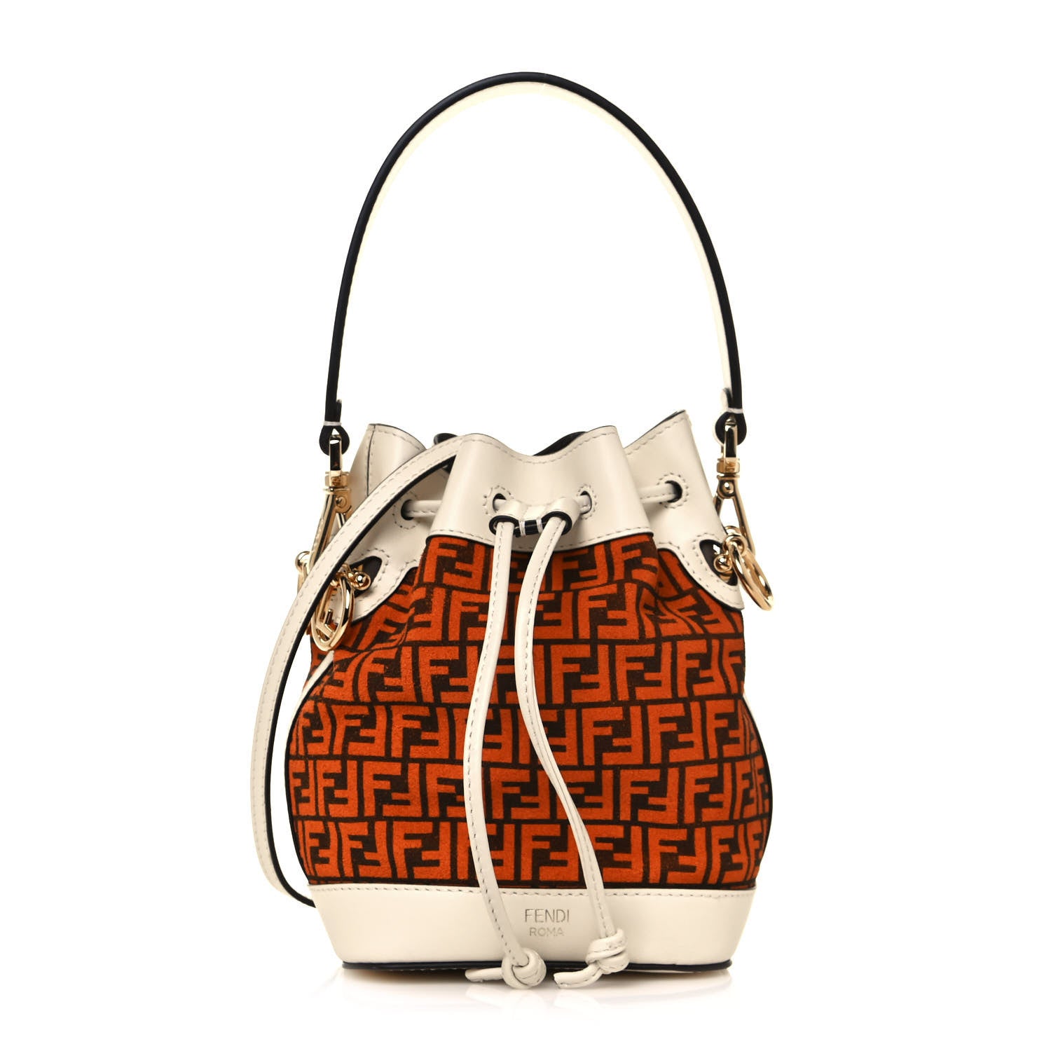Fendi Suede Vitello King F is Fendi Micro FF Mini Mon Tresor Bucket Bag Arancio Marrone White Ice 1 of 13