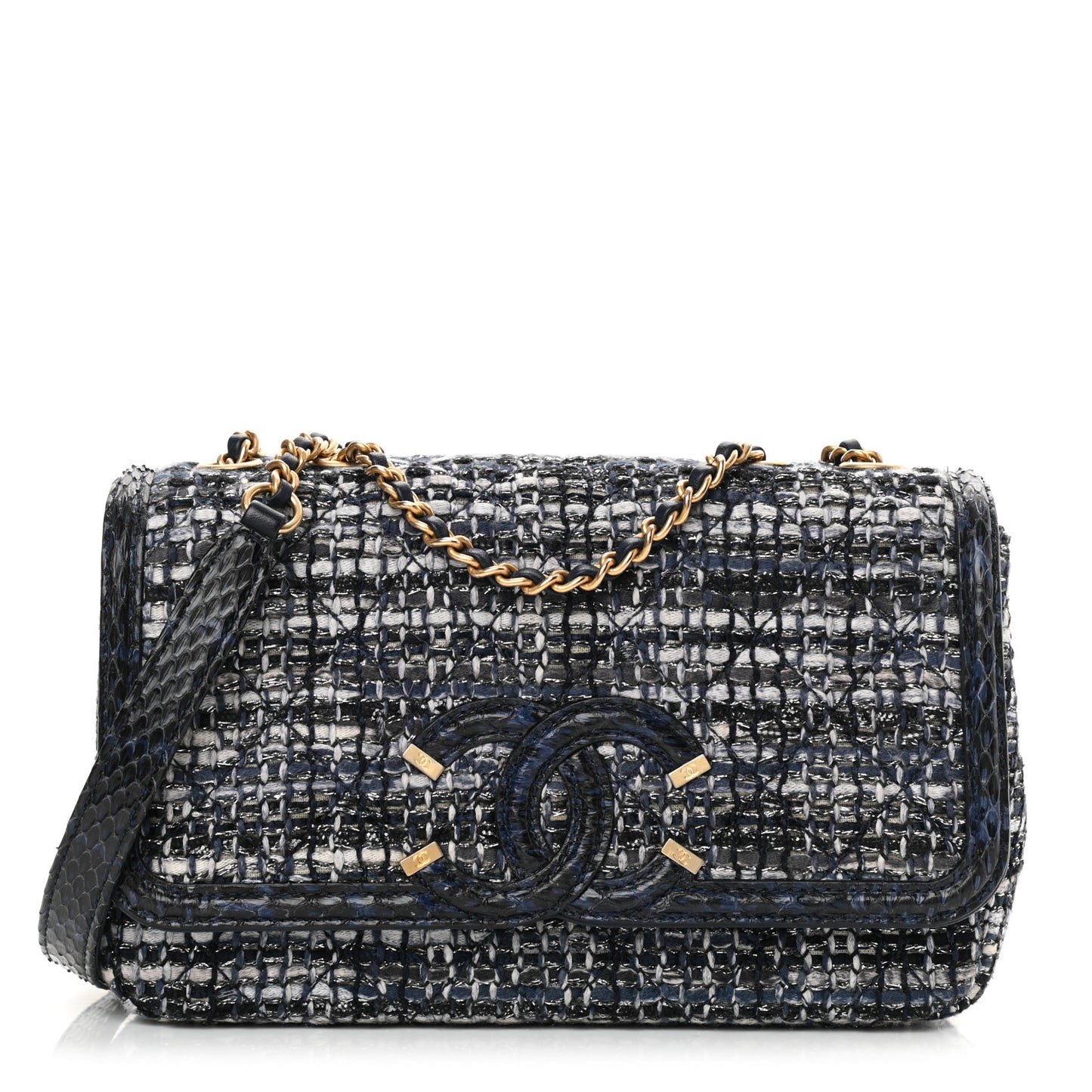 Tweed Snakeskin Quilted Small CC Filigree Flap Multicolor