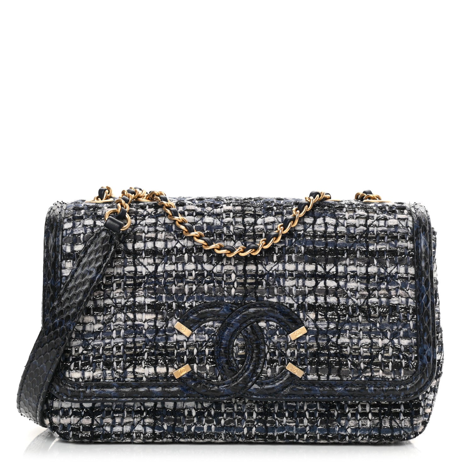 Chanel Tweed Snakeskin Quilted Small CC Filigree Flap Multicolor 1 of 12