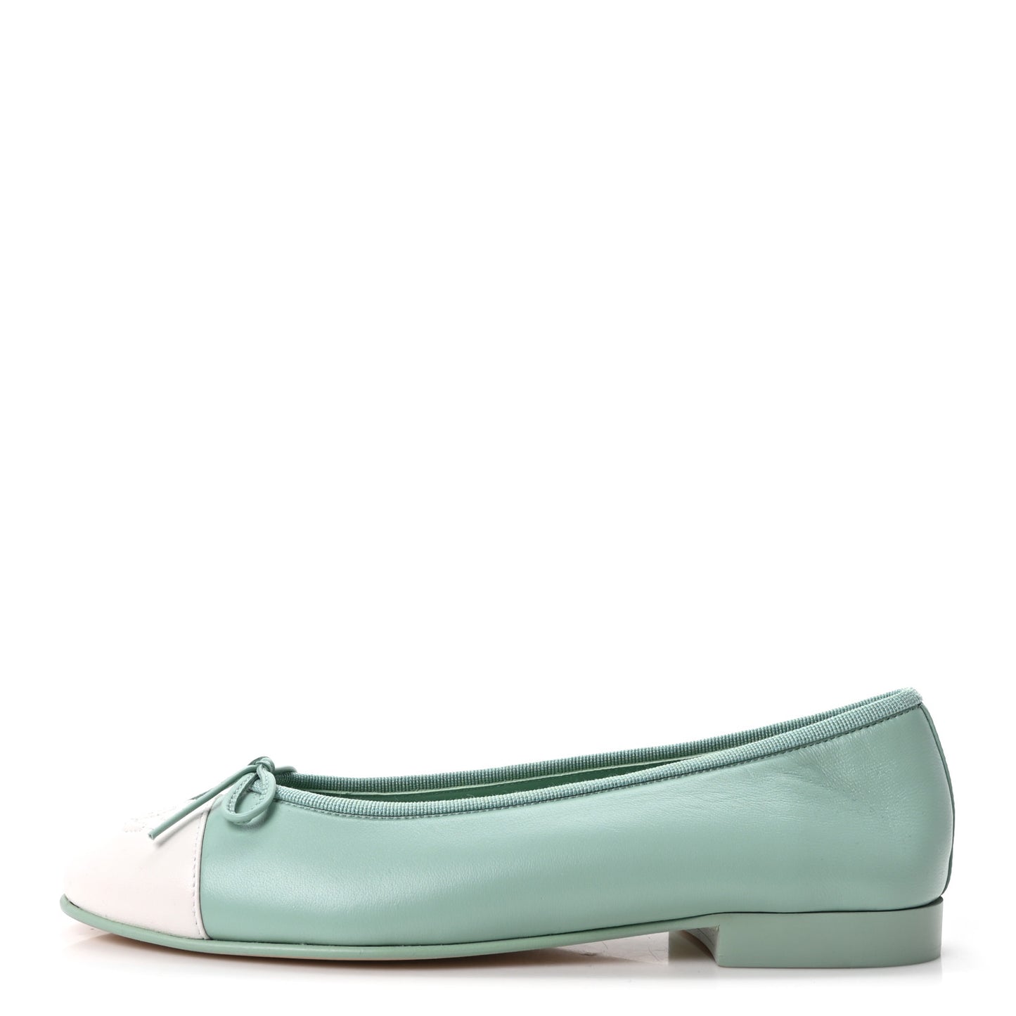 Lambskin CC Cap Toe Ballerina Flats 37 Light Green White
