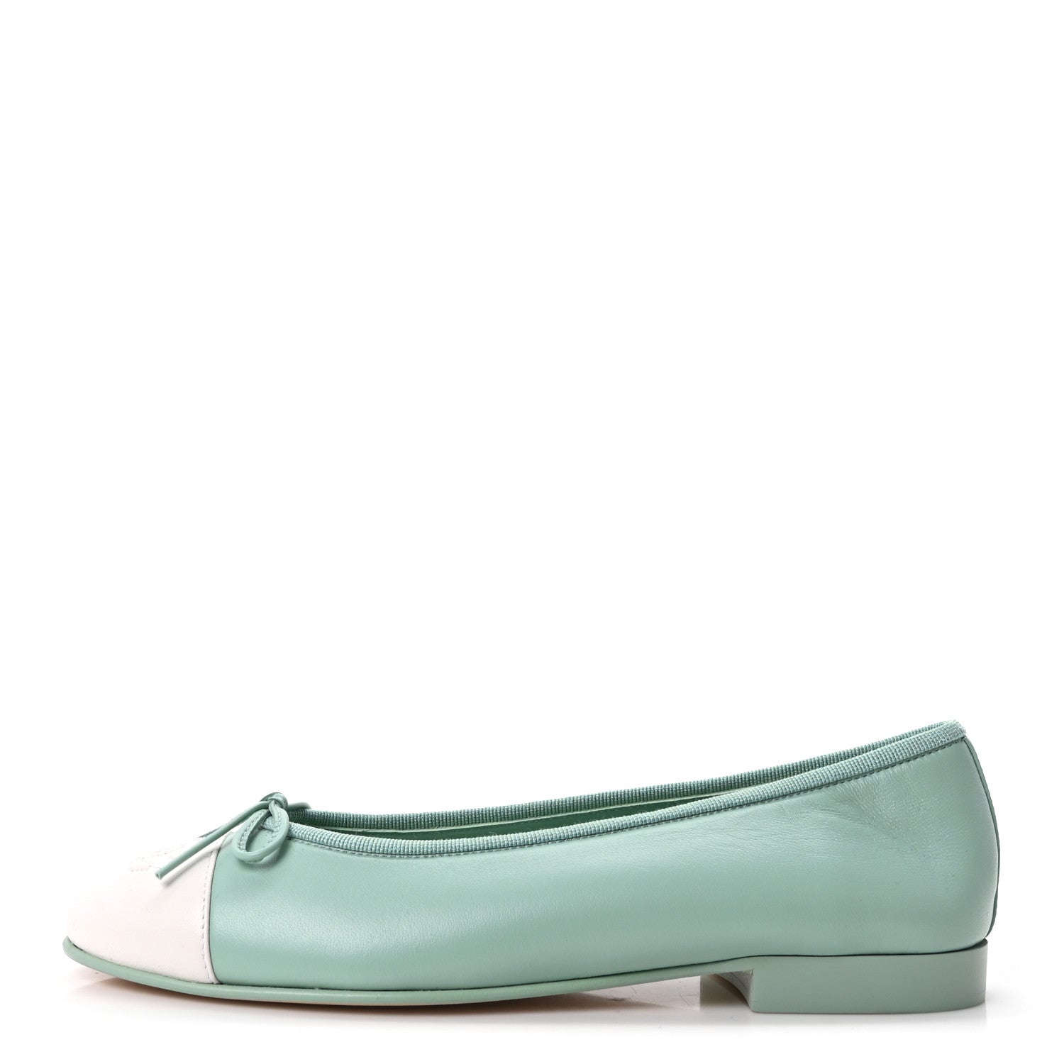 Chanel Lambskin CC Cap Toe Ballerina Flats 37 Light Green White 1 of 10