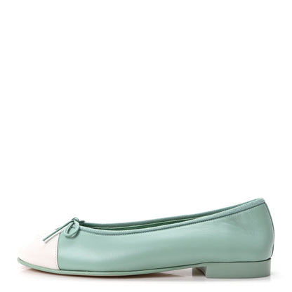 Chanel Lambskin CC Cap Toe Ballerina Flats 37 Light Green White 1 of 10