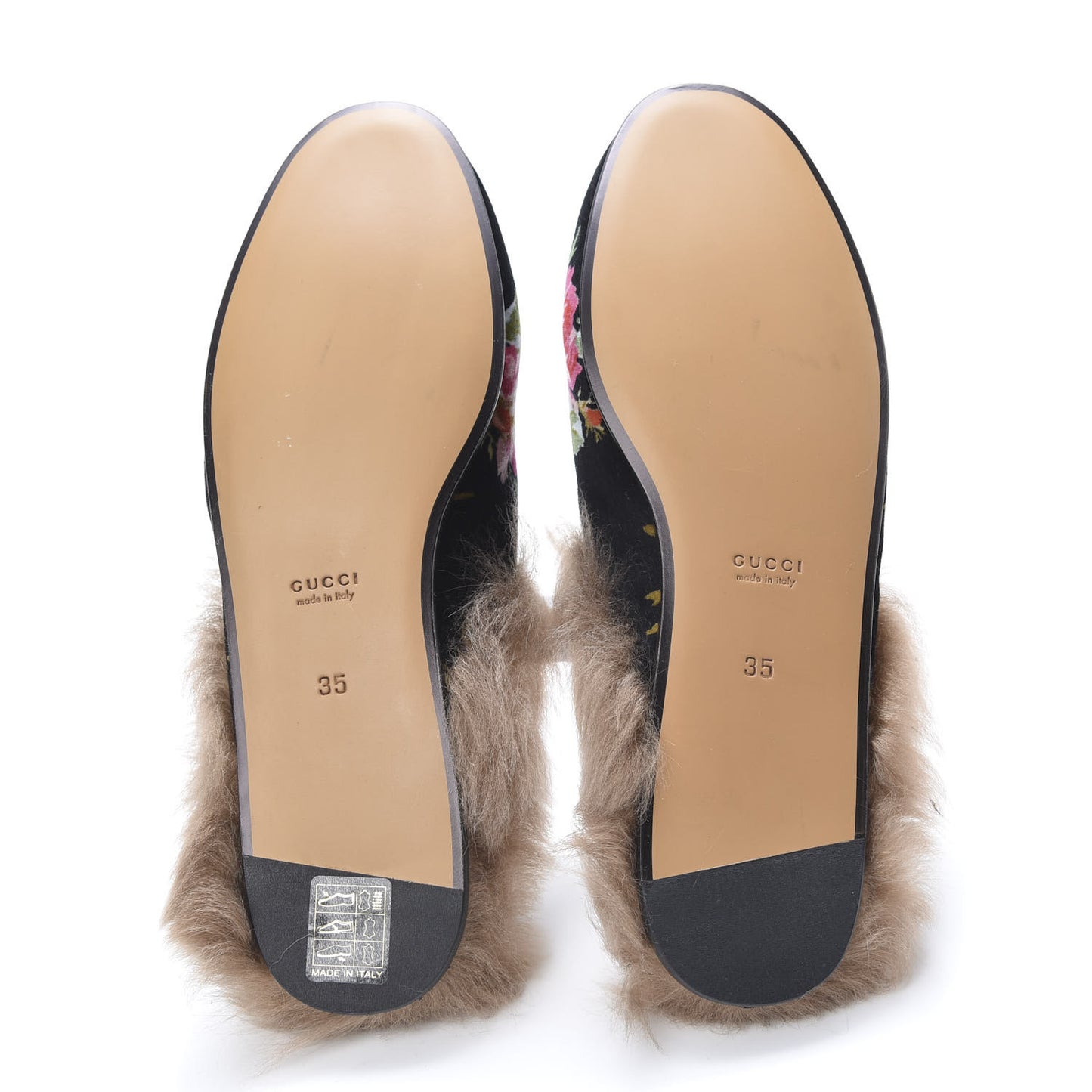 Velvet Fur Floral Womens Princetown Slippers 35 Black