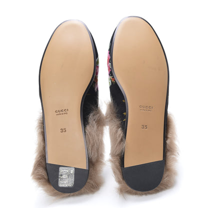 Gucci Velvet Fur Floral Womens Princetown Slippers 35 Black 5 of 7
