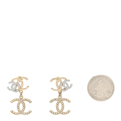 Chanel Crystal Pearl Double CC Drop Earrings Gold Silver 2 of 5