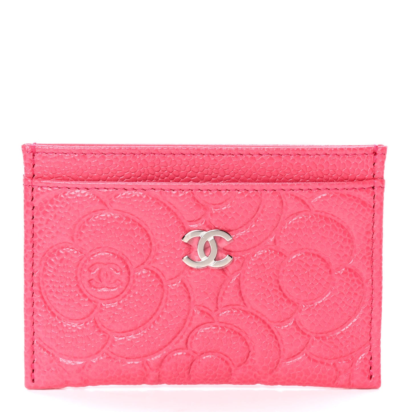Caviar Camellia Embossed Card Holder Pink