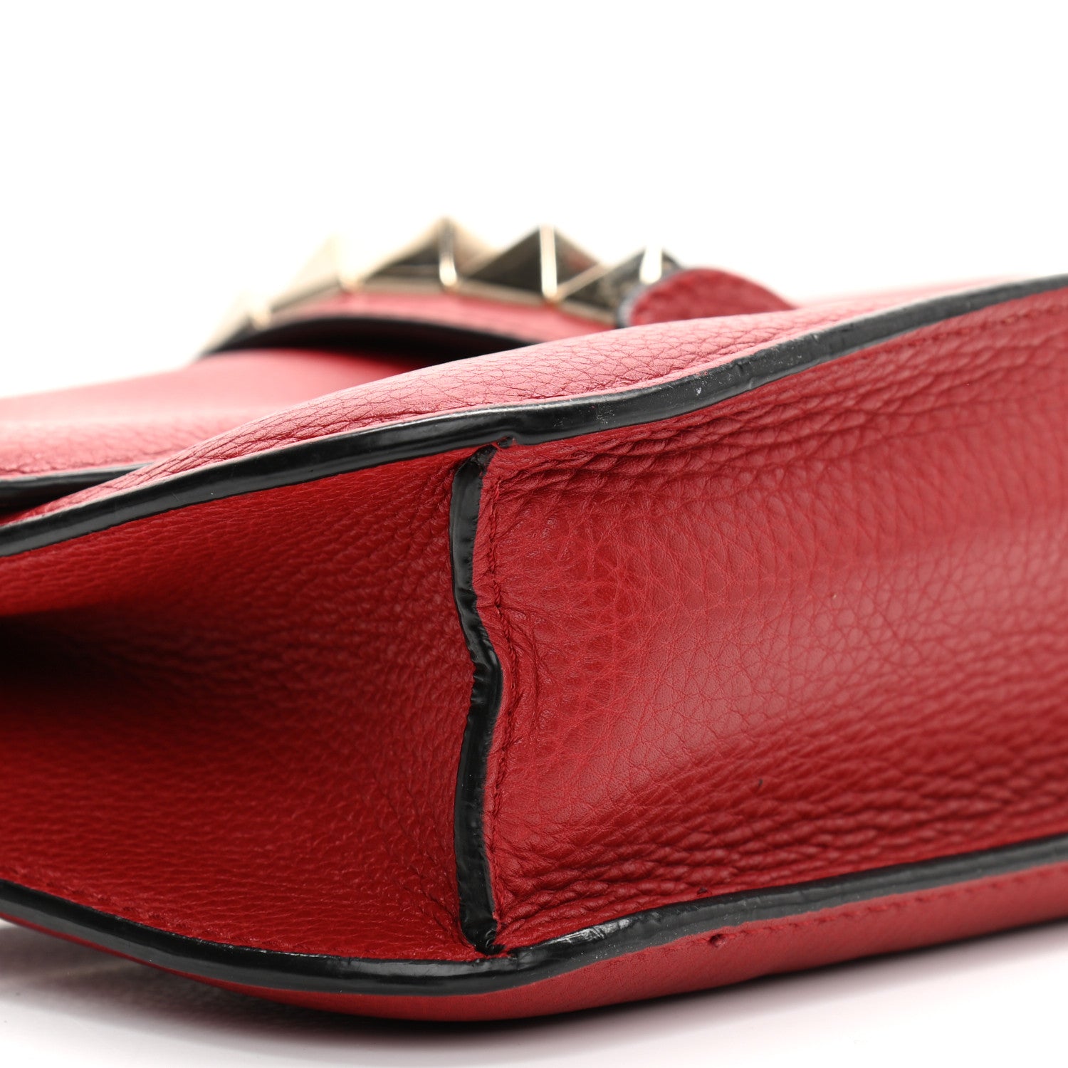 Valentino Garavani Pebbled Calfskin Medium Glam Lock Rockstud Flap Red 8 of 14
