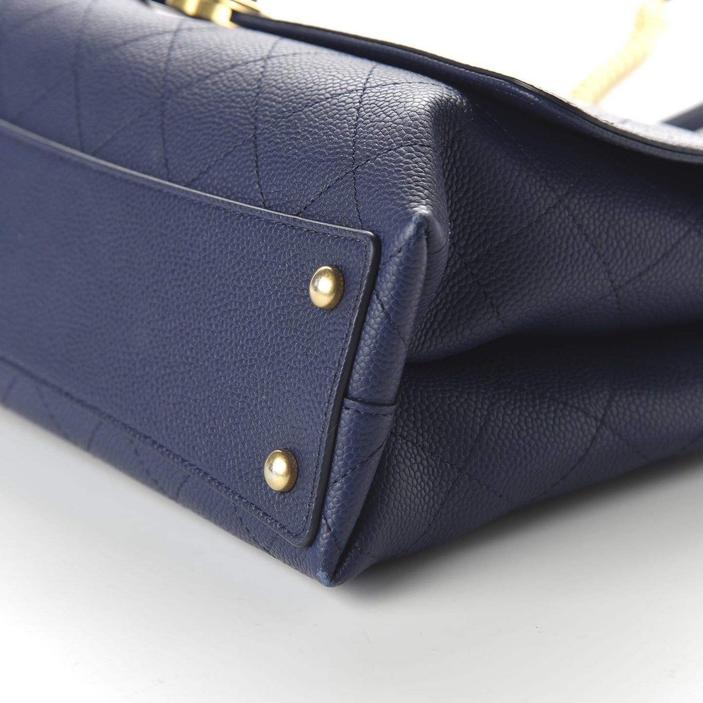 Grained Calfskin Stitched Flap Navy Blue