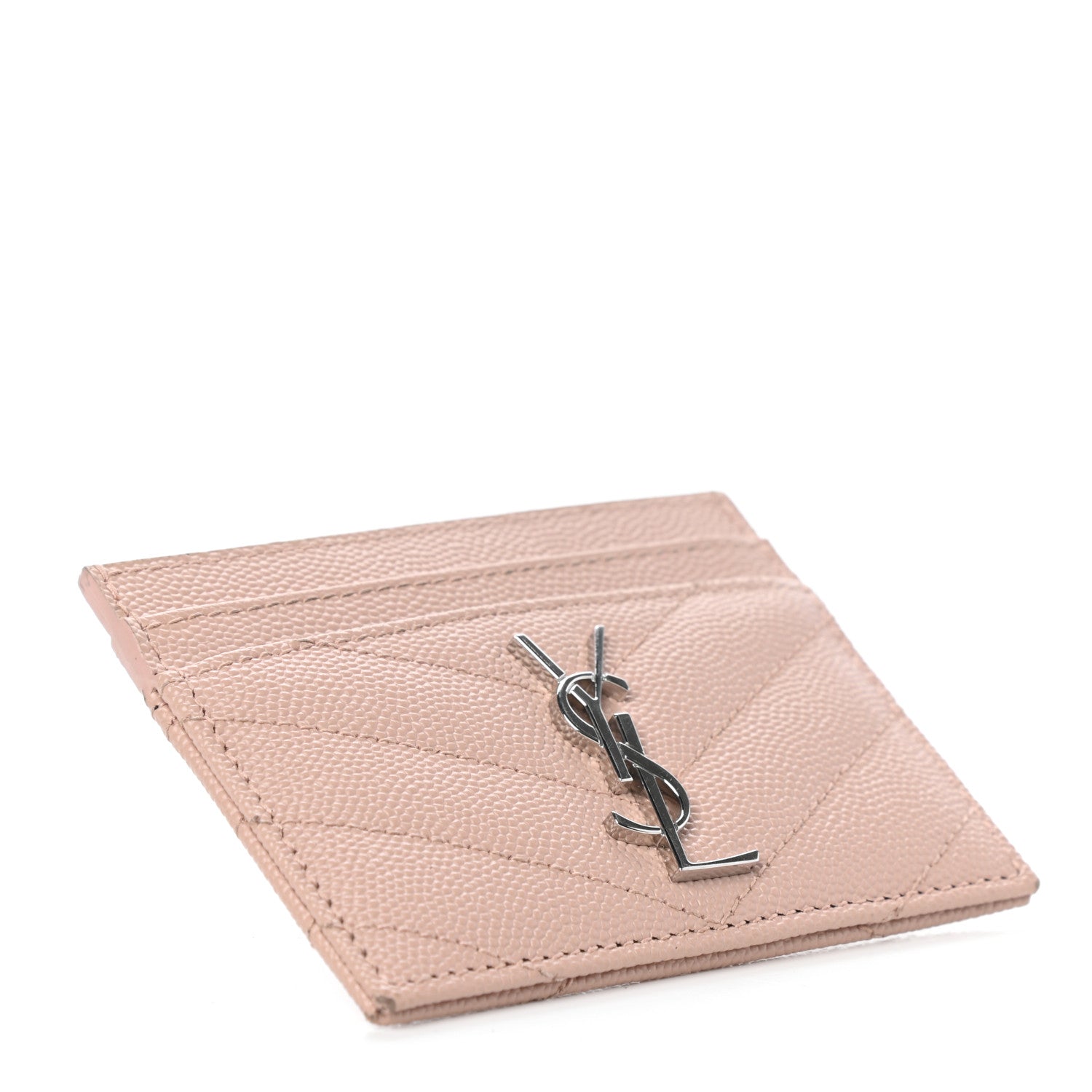 Saint Laurent Grain De Poudre Matelasse Chevron Monogram Credit Card Case Pale Pink 4 of 7