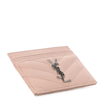 Saint Laurent Grain De Poudre Matelasse Chevron Monogram Credit Card Case Pale Pink 4 of 7