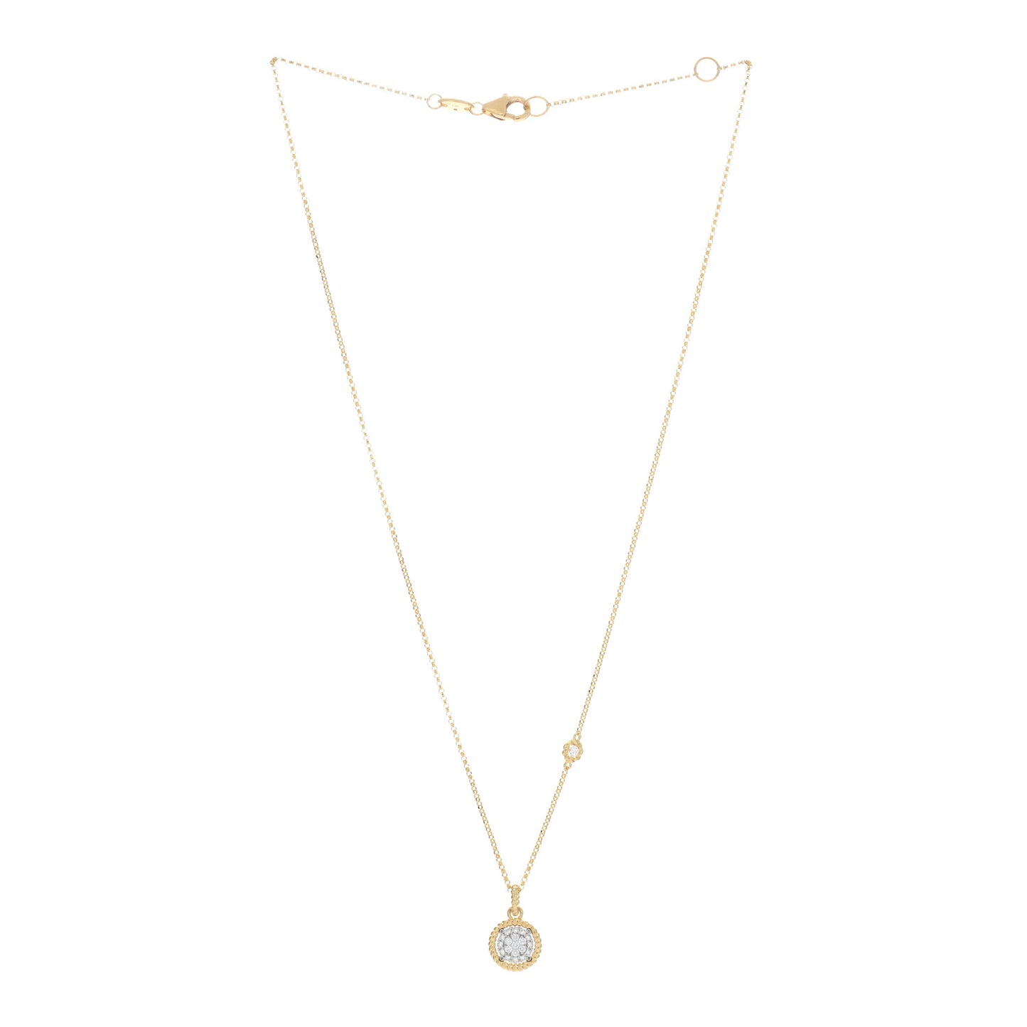 18K Yellow White Gold Diamond New Barocco Round Pendant Necklace