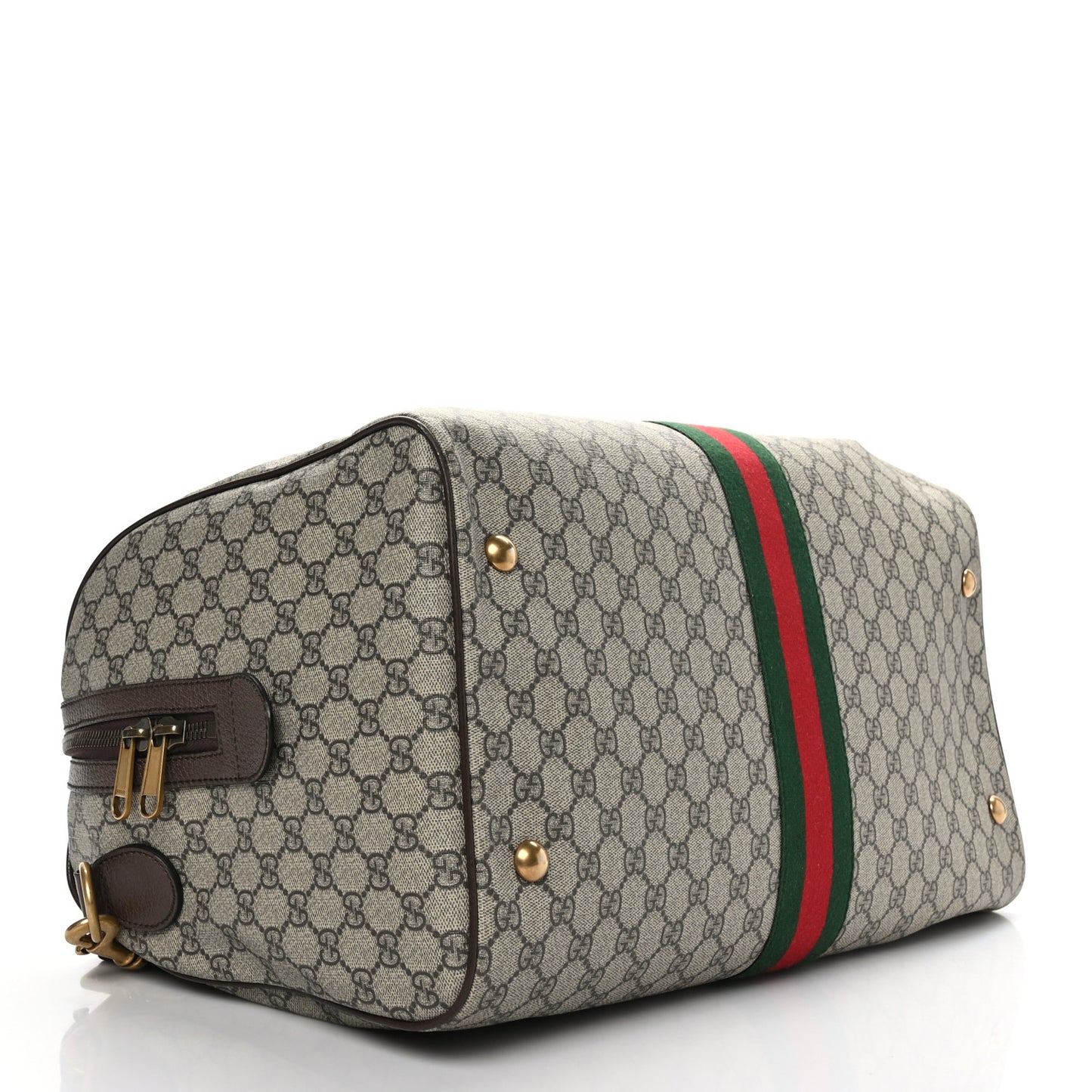 GG Supreme Monogram Textured Dollar Calfskin Web Medium Ophidia Carry-On Duffle Bag Beige Ebony New Acero