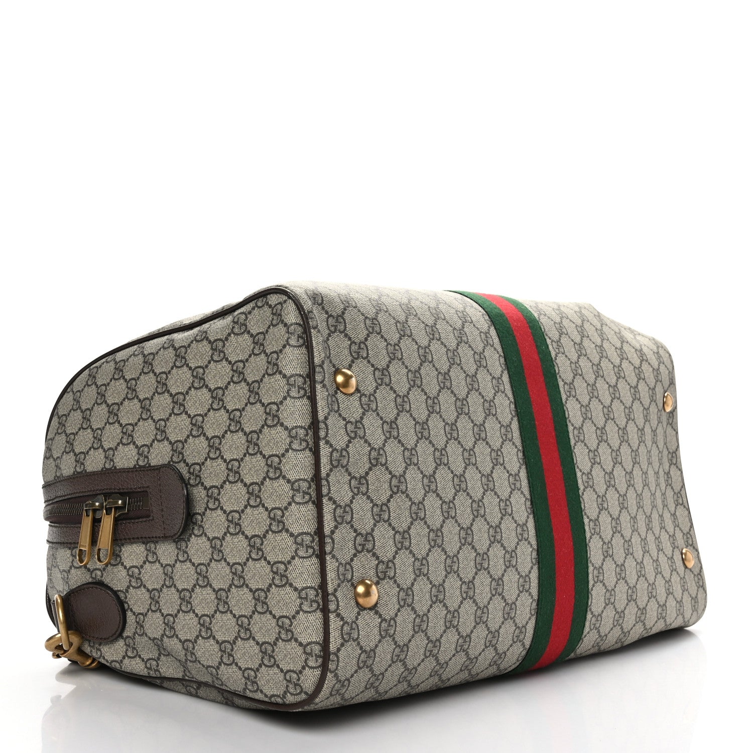 Gucci GG Supreme Monogram Textured Dollar Calfskin Web Medium Ophidia Carry-On Duffle Bag Beige Ebony New Acero 4 of 12
