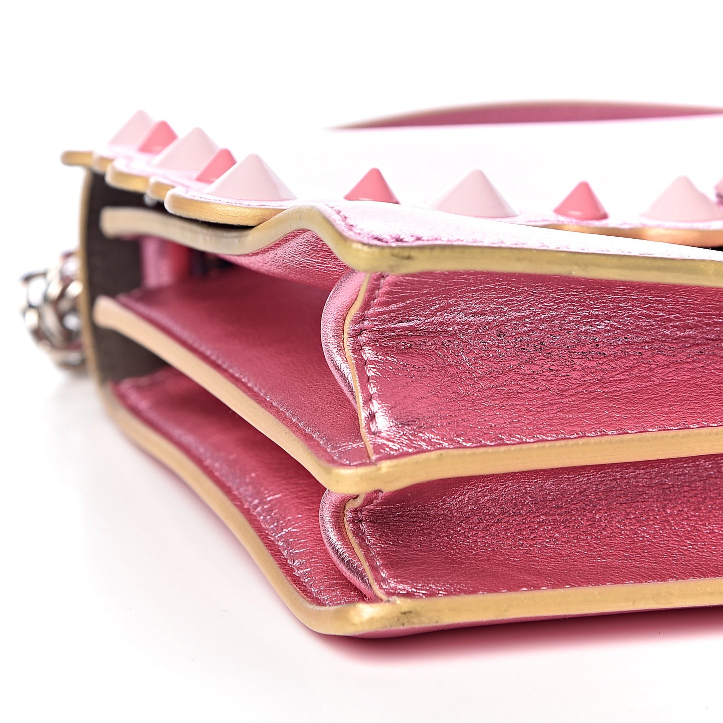 Vitello Catalan Mirror Scalloped Multi Studded Small Kan I Shoulder Bag Fuxia Chiaro