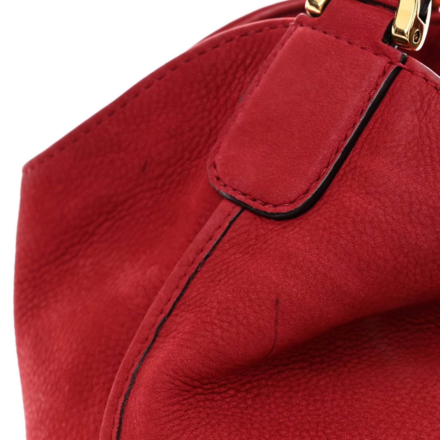 Nubuck Medium Soft Stirrup Shoulder Bag Red