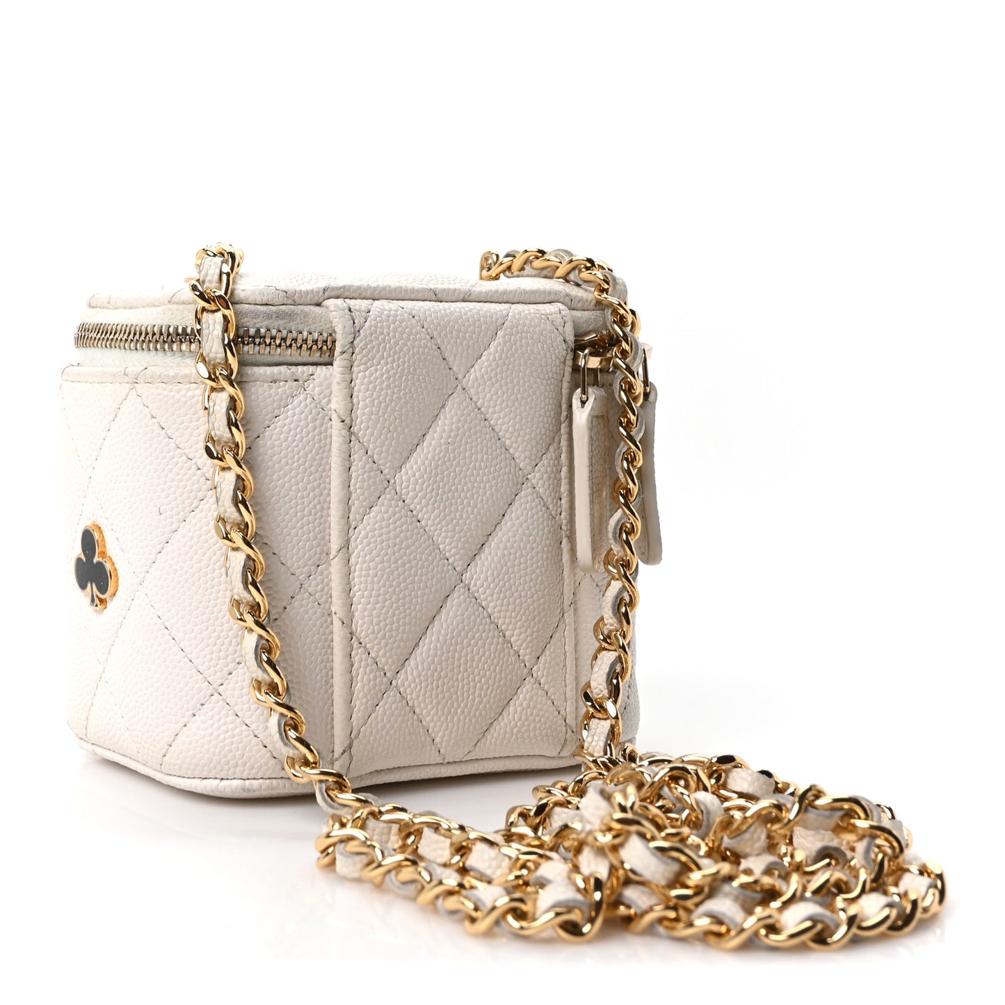 Caviar Quilted Enamel Coco Casino Mini Vanity Case With Chain White