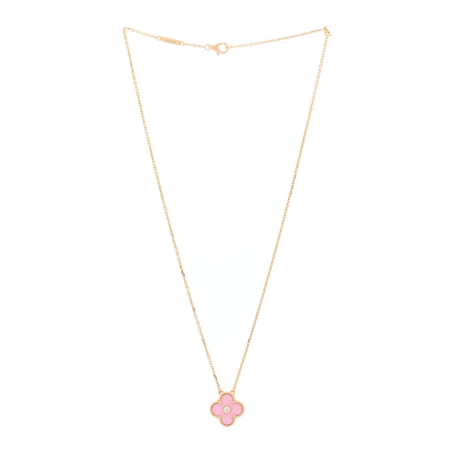 Van Cleef & Arpels 18K Rose Gold Diamond Pink Porcelain Vintage Alhambra Pendant Necklace 3 of 6