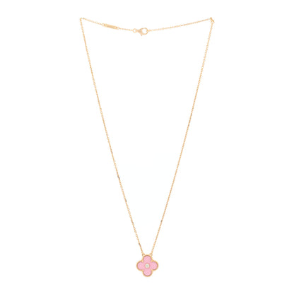 Van Cleef & Arpels 18K Rose Gold Diamond Pink Porcelain Vintage Alhambra Pendant Necklace 3 of 6