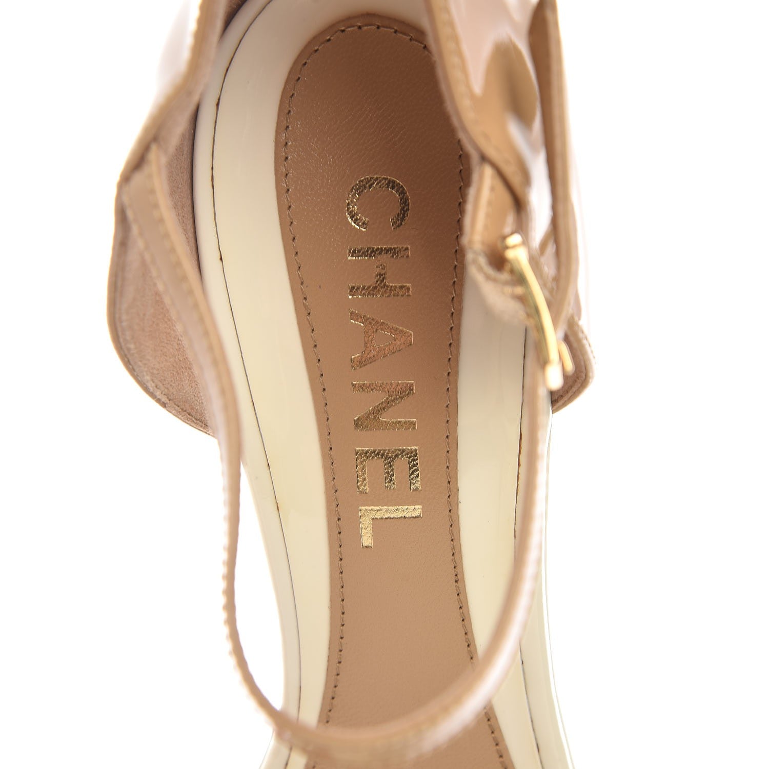 Chanel Patent CC Wedge Sandals 40.5 Nude Beige 9 of 13