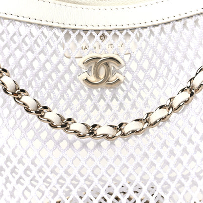 Chanel Mesh Shiny Lambskin Chain Hobo White 9 of 12