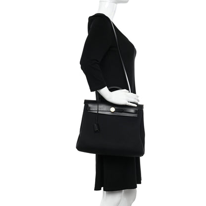 Hermes Military Toile Vache Hunter Herbag Zip Retourne 31 PM Black 2 of 10
