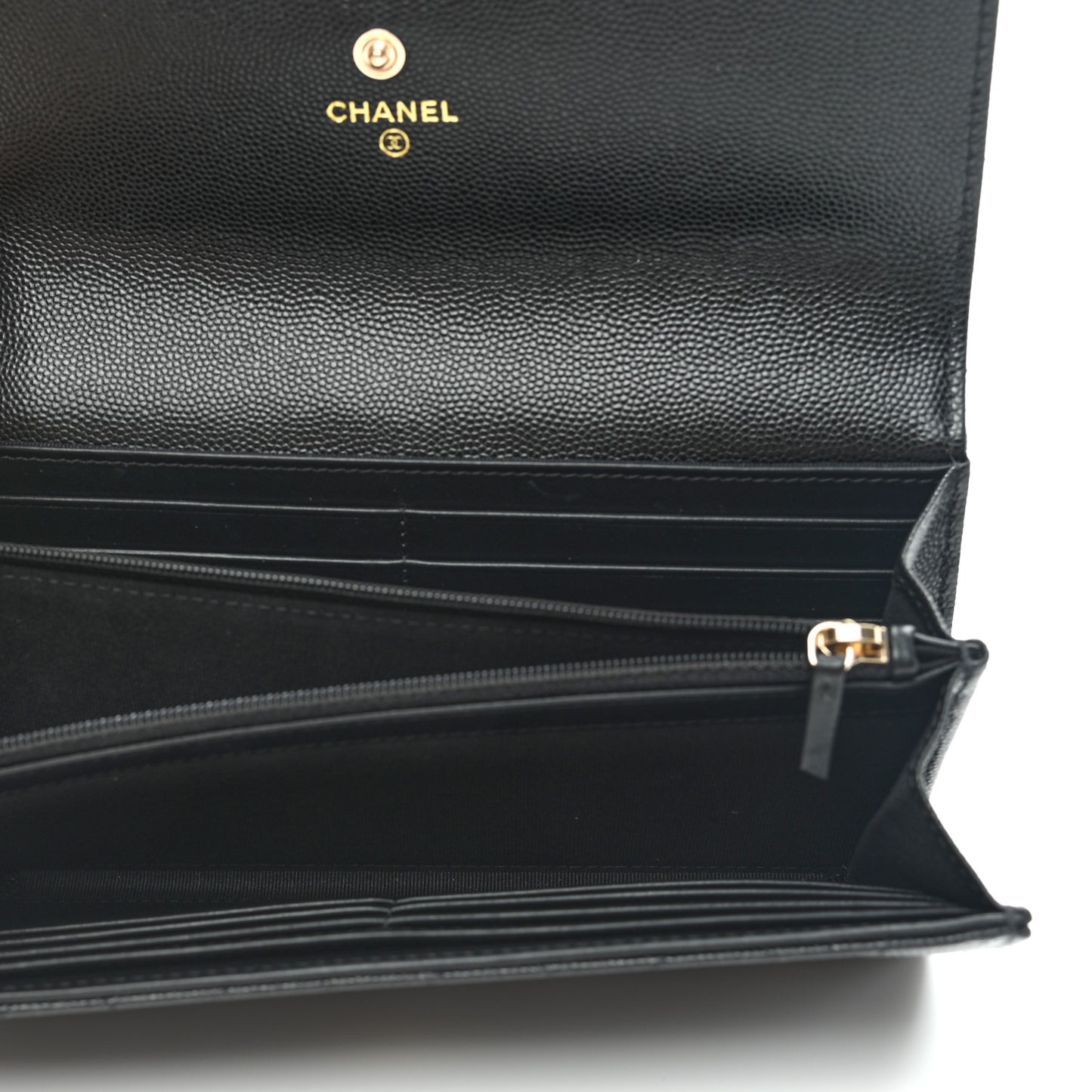 Caviar Quilted Crystal CC Large Gusset Flap Wallet Black