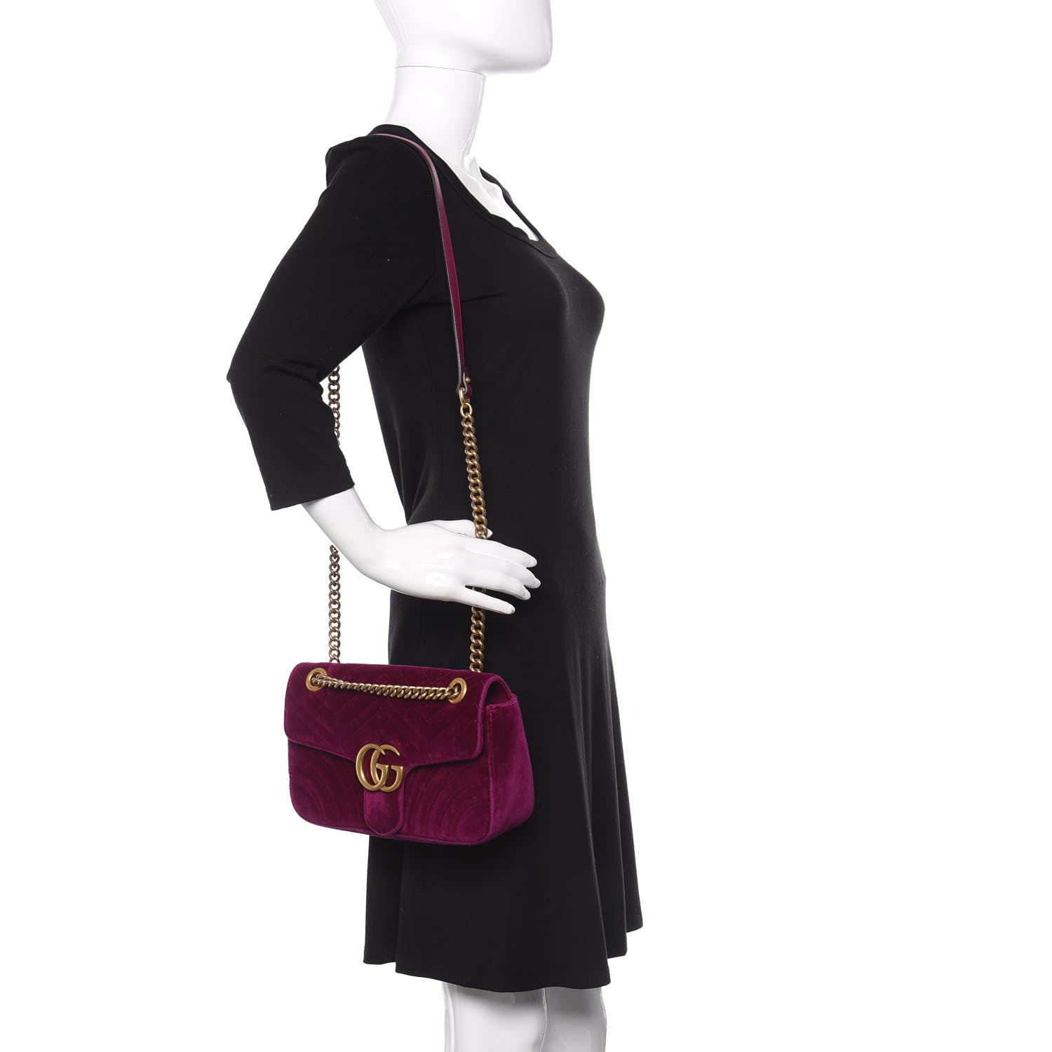 Gucci Velvet Matelasse Small GG Marmont Shoulder Bag Fuchsia Violet Cyclamen 2 of 11