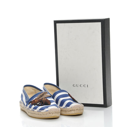 Gucci Canvas Embroidered Striped Espadrilles 39 Caspian White 10 of 10