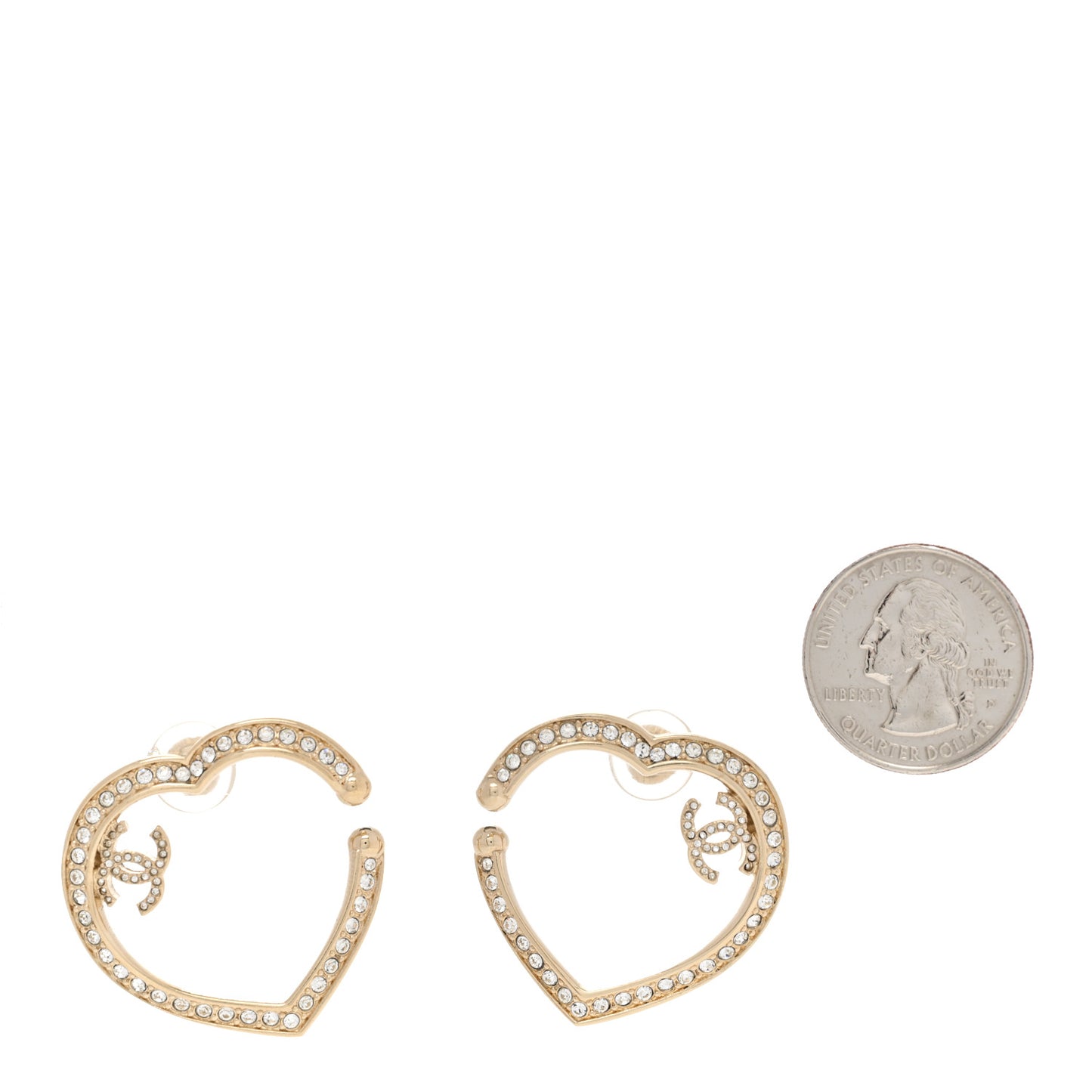 Metal Crystal CC Large Open Heart Earrings Gold