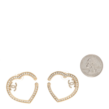 Chanel Metal Crystal CC Large Open Heart Earrings Gold 2 of 4