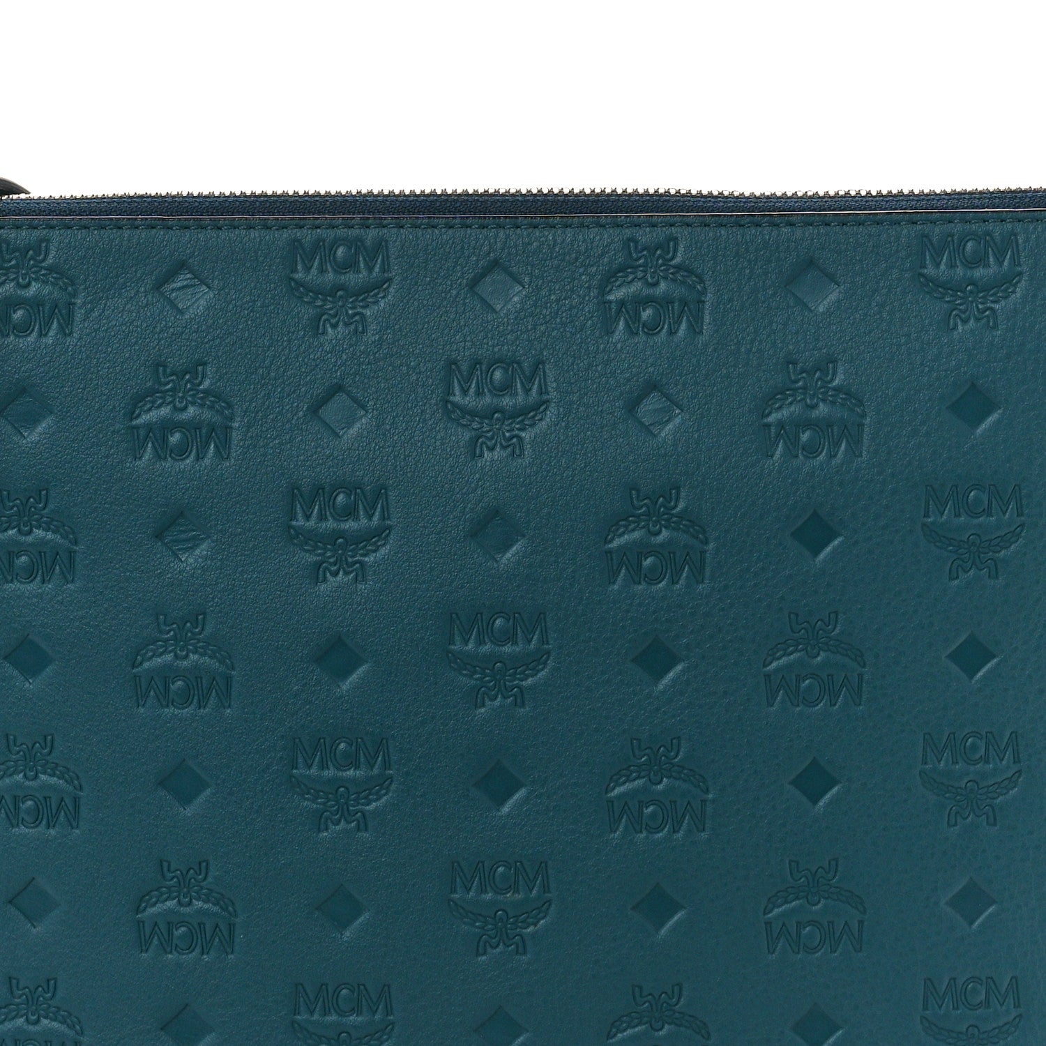 MCM Calfskin Ottomar Monogram Medium Crossbody Pouch Deep Teal 8 of 10