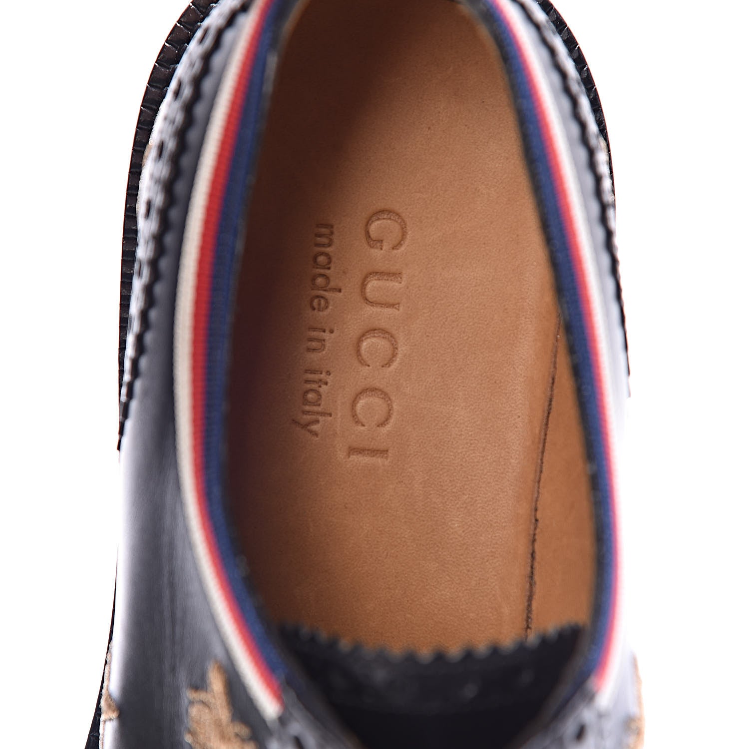 Gucci Calfskin Bee Star Embroidered Mens Captoe Derby Loafers 7.5 Black 8 of 9