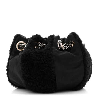 Chanel Fur Satin Drawstring Tassel Sac Cordon Shoulder Bag Black 3 of 8
